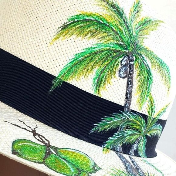 Panama Hat Medium Straw Woven Hand Painted Ecuador Beige NWOT - Picture 11 of 11